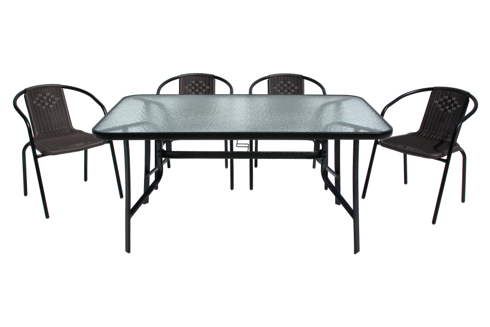 Набор мебели Garden Story Луис (4 Стул Garden Storyа+стол 90х150 см, каркас черн, пластик коричн.)