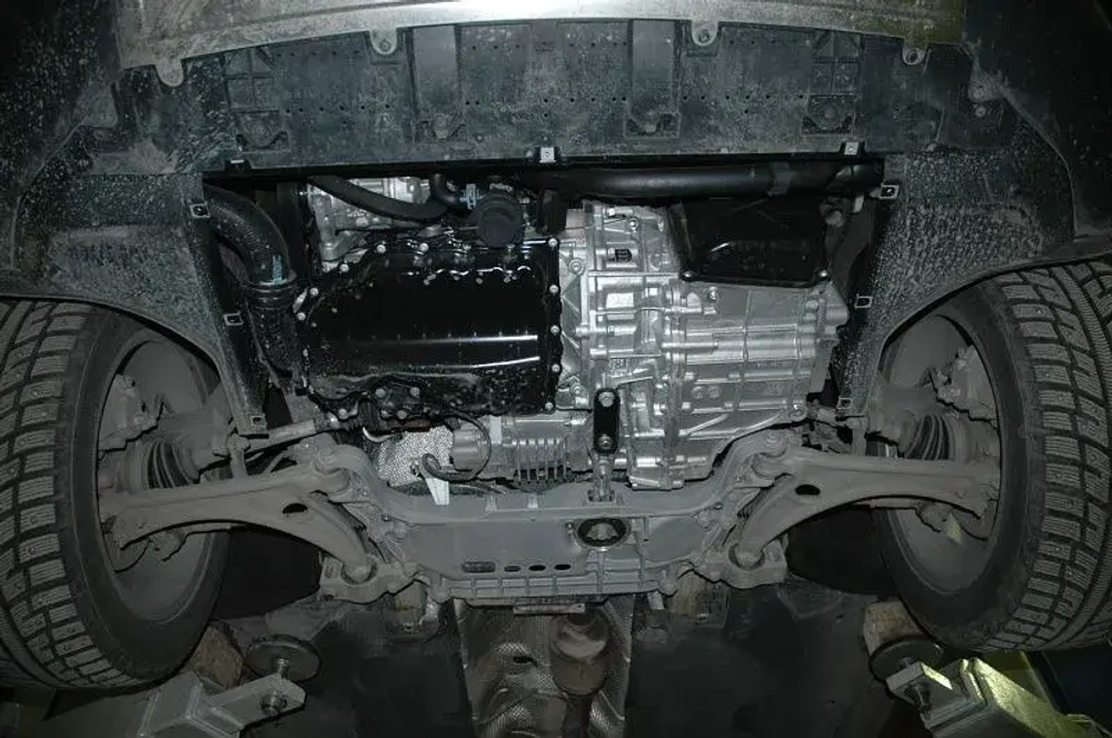 Защита картера двигателя, КПП (2 мм, сталь) для Audi Q3 2011-2019 (V = 2.0 AT) Sheriff.02.2331