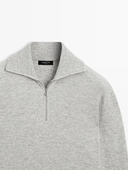 Massimo Dutti Вязаный свитер с воротником-стойкой на молнии, серый