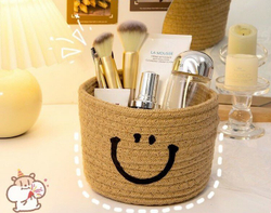 Корзина для хранения плетеная, вязаная размер 15*12см, бежевая