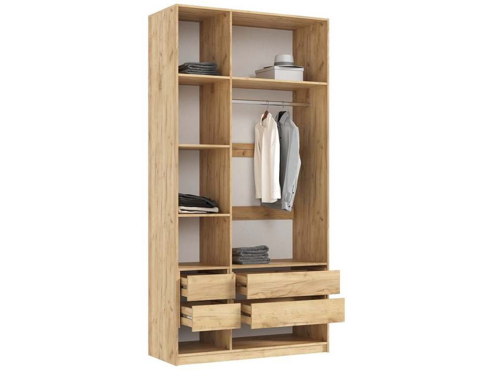 Шкаф для одежды распашной с полками и штангой 3 створки Браш Вайт/Дуб Крафт 120х 51х 240 см
