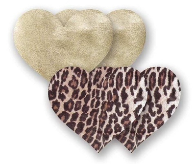 Комплект из 1 пары пэстис-сердечек с леопардовым принтом и 1 пары золотистых пэстис-сердечек