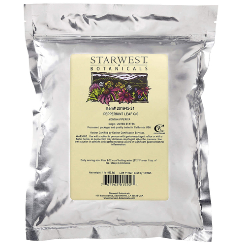 Starwest Botanicals, Листья перечной мяты, разрезать и просеять, 453,6 г (1 фунт)