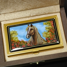 Коллекционная визитница "Рыжий конь" с ручной росписью Палех в футляре