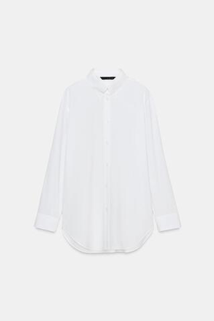 ZARA РУБАШКА ИЗ ПОПЛИНА, БЕЛЫЙ