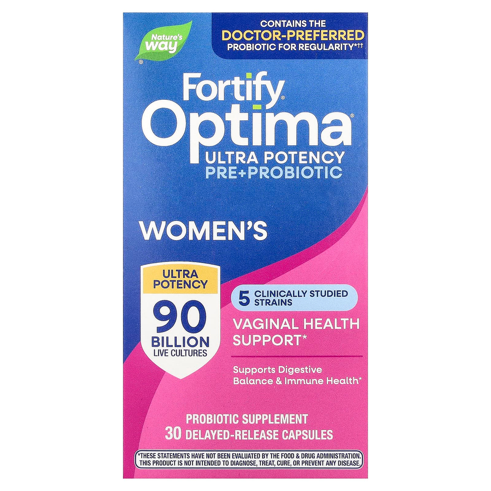 Nature's Way, Fortify Optima, пробиотики и пребиотики для женщин, улучшенная формула для ухода, 90 млрд КОЕ, 30 капсул с отсроченным высвобождением