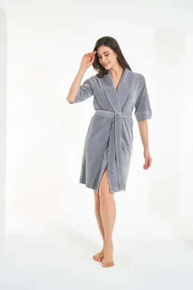 Халат женский велюровый 0509 серый NUSA Турция