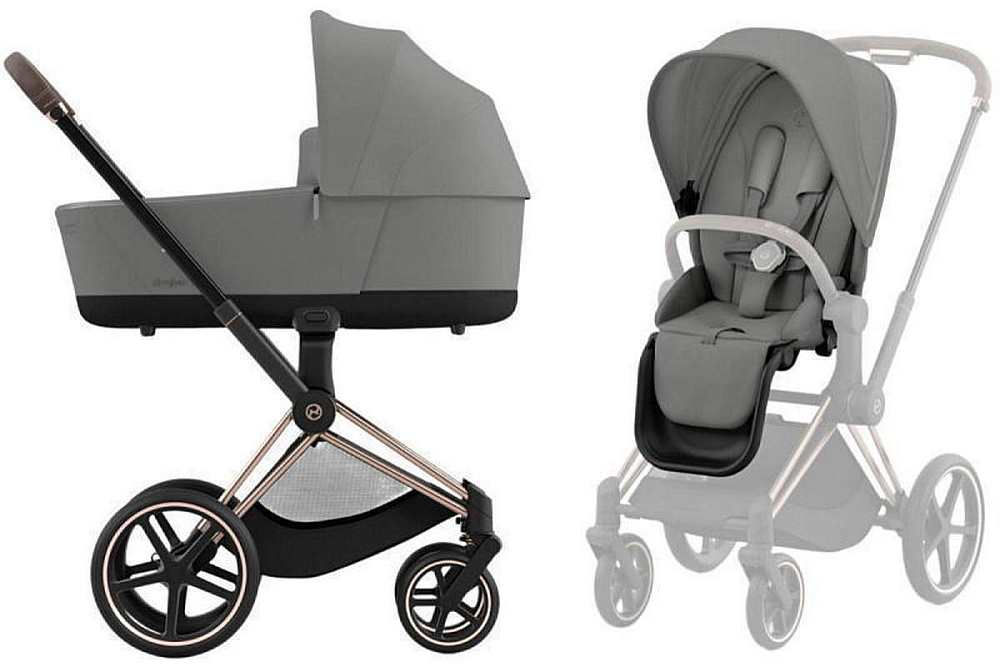 Коляска Cybex Priam IV Rosegold complete и автокресло Cloud G i-Size Magic Black 3 в 1 Mirage Grey