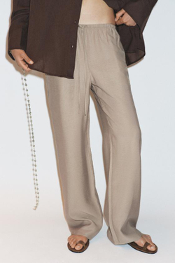 ZARA БРЮКИ ИЗ СТРУЯЩЕЙСЯ ТКАНИ, СЕРОВАТО-КОРИЧНЕВЫЙ