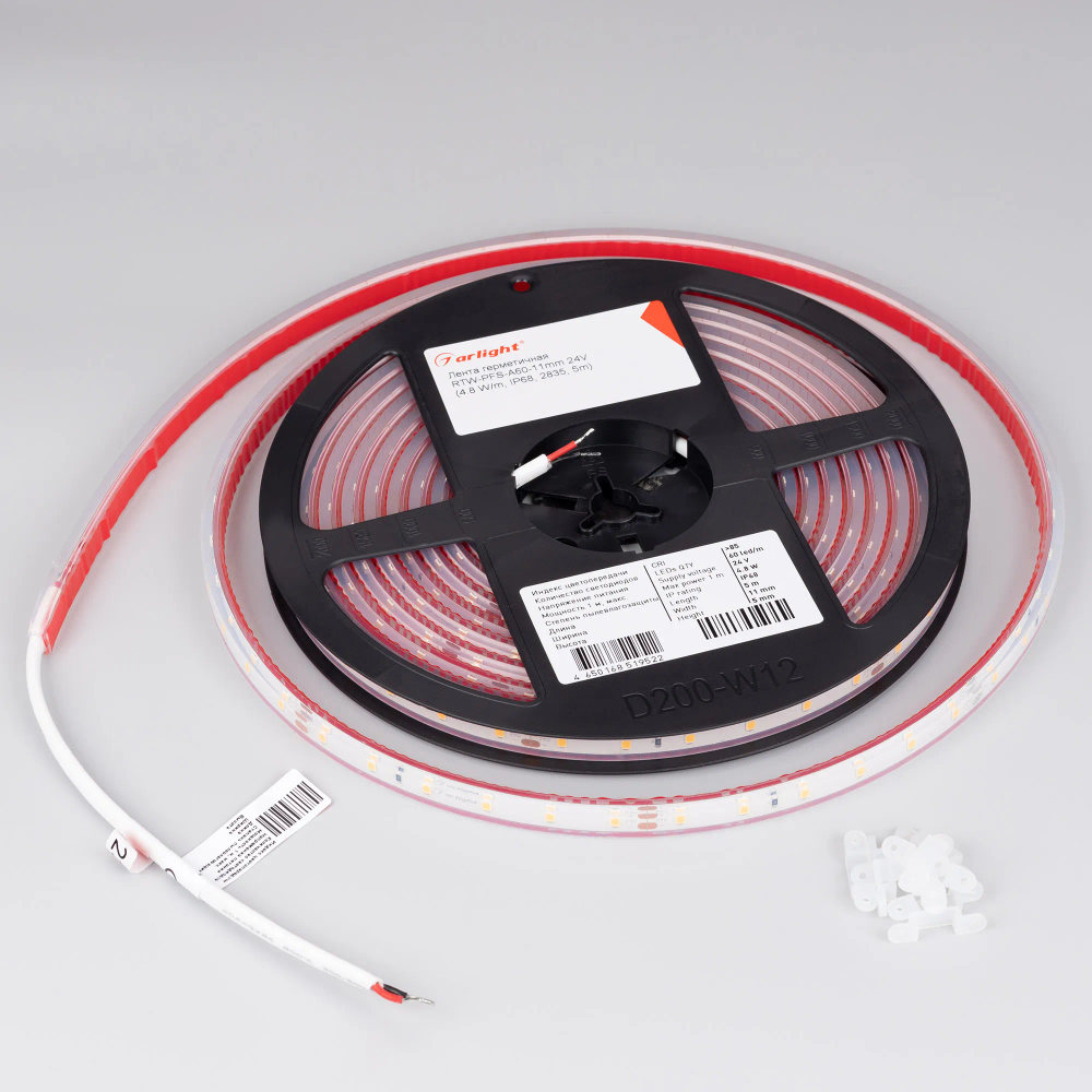 Светодиодная лента герметичная RTW-PFS-A60-11mm 24V Warm3000 (4.8 W/m, IP68, 2835, 5m) (Arlight, 4.8 Вт/м, IP68) 034159