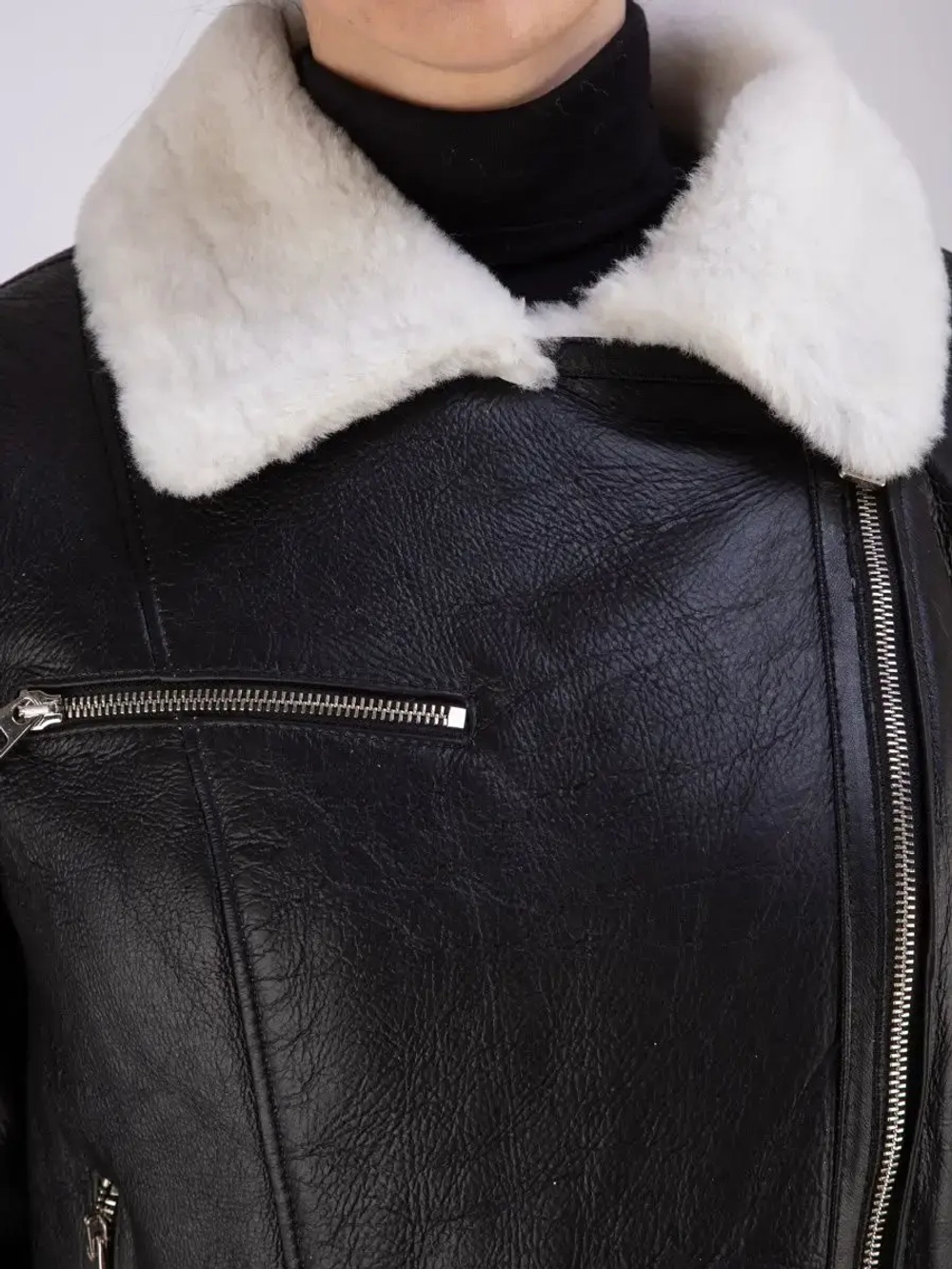 Дубленка зимняя натуральная короткая авиатор Турция