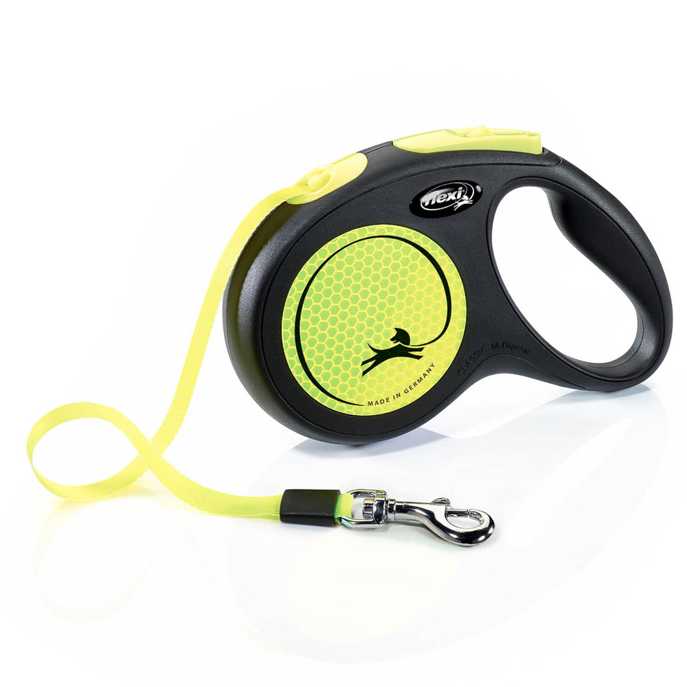 Flexi рулетка Neon New - M (до 25 кг) светоотражающая, желтый неон (5 м, лента)