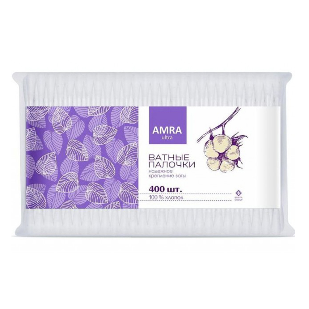 Палочки ватные "AMRA" хлопок 400шт в пакете