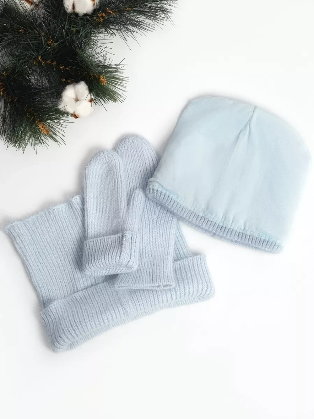 шапка снуд и варежки набор 3 в 1