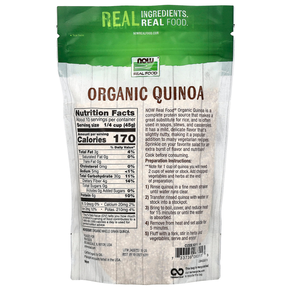 NOW Foods, Organic Quinoa, цельное зерно, 454 г (16 унций)