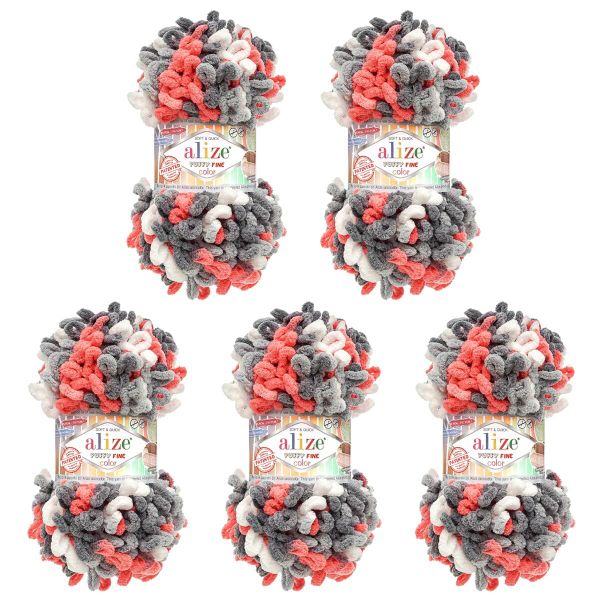 Пряжа Alize (Ализе) Puffy Fine Color / уп.5 мот. по 100 г, 14,5м, 6518 секционный