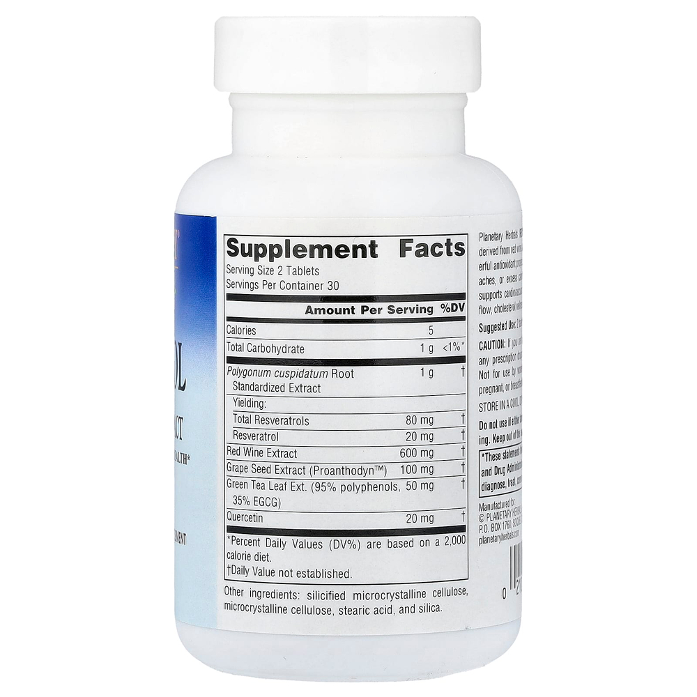 Planetary Herbals, ресвератрол с экстрактом красного вина, 60 таблеток