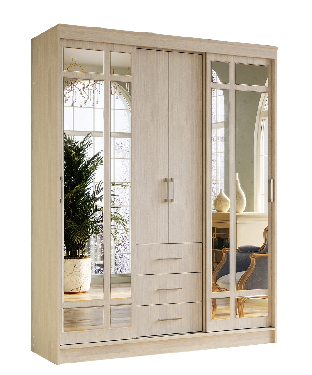 Шкаф-купе комбинированный Маэстро, ясень белый