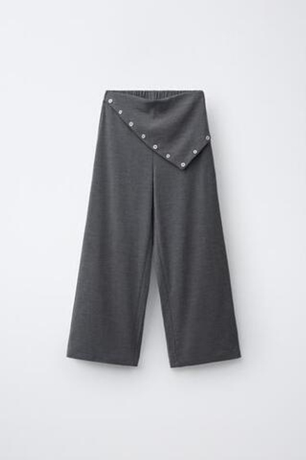 ZARA БРЮКИ WIDE LEG С ПУГОВИЦАМИ, СЕРЫЙ