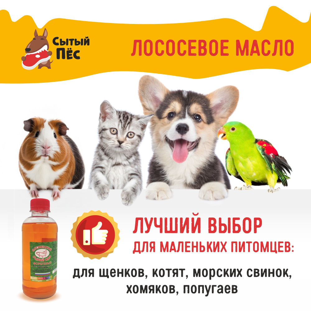 Олонецкий рыбий жир лососевый 1 литр - ветеринарный рыбий жир для животных, для собак, кошек, кур несушек, коров - 100% лососевое масло