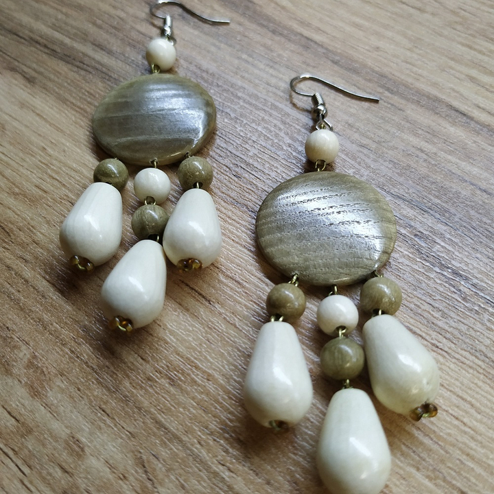 Серьги Облачка, дерево, цвет серый, молочный, 25x70 мм 316475