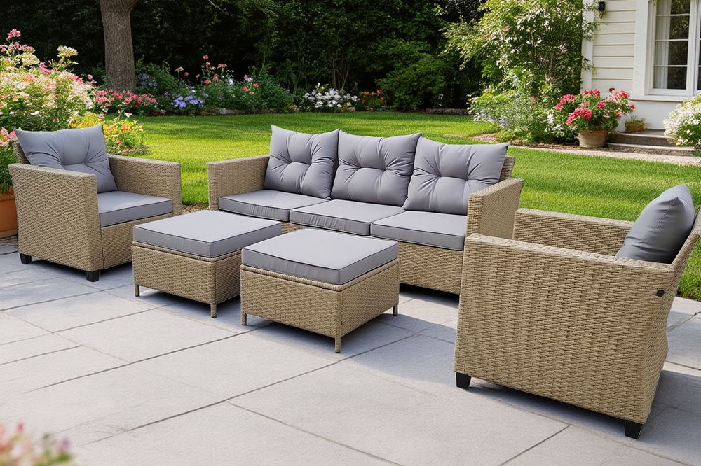 "Бостон" лаунж-зона из искусственного ротанга, цвет соломенный