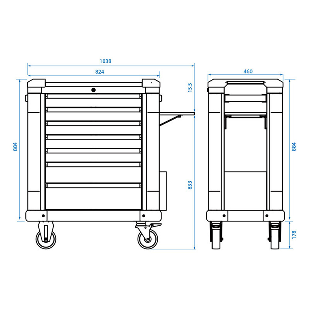 Тележка инструментальная, 7 ящиков, черная KING TONY 87G31-7B-BK