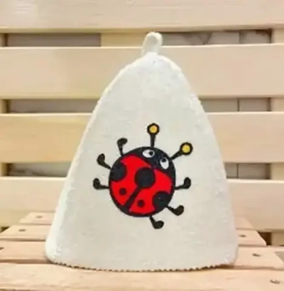 Шапка банная детская «Классическая» с шелкографией «Божья коровка» (без упаковки)