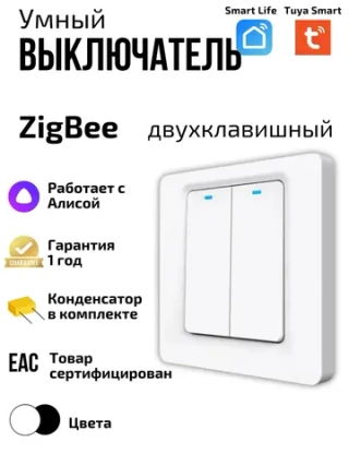 Умный выключатель ZigBee двухклавишный с Алисой