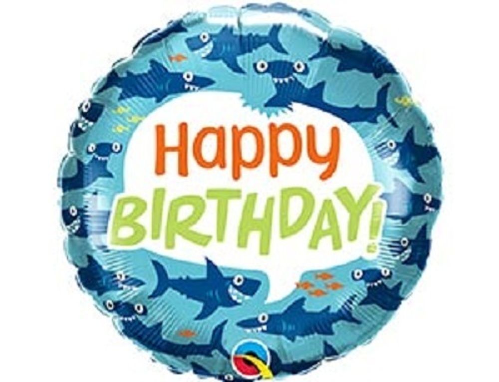 Q 18&#39;&#39;/46 см, Круг, Happy birthday, Акулы, 1 шт. (В упаковке)