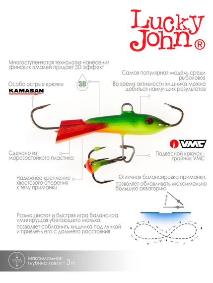 Балансир Lucky John CLASSIC 3 с тр. 30мм/26RT блистер