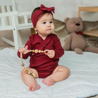 Ruffled long-sleeved kimono bodysuit 0-3 months - Cherry