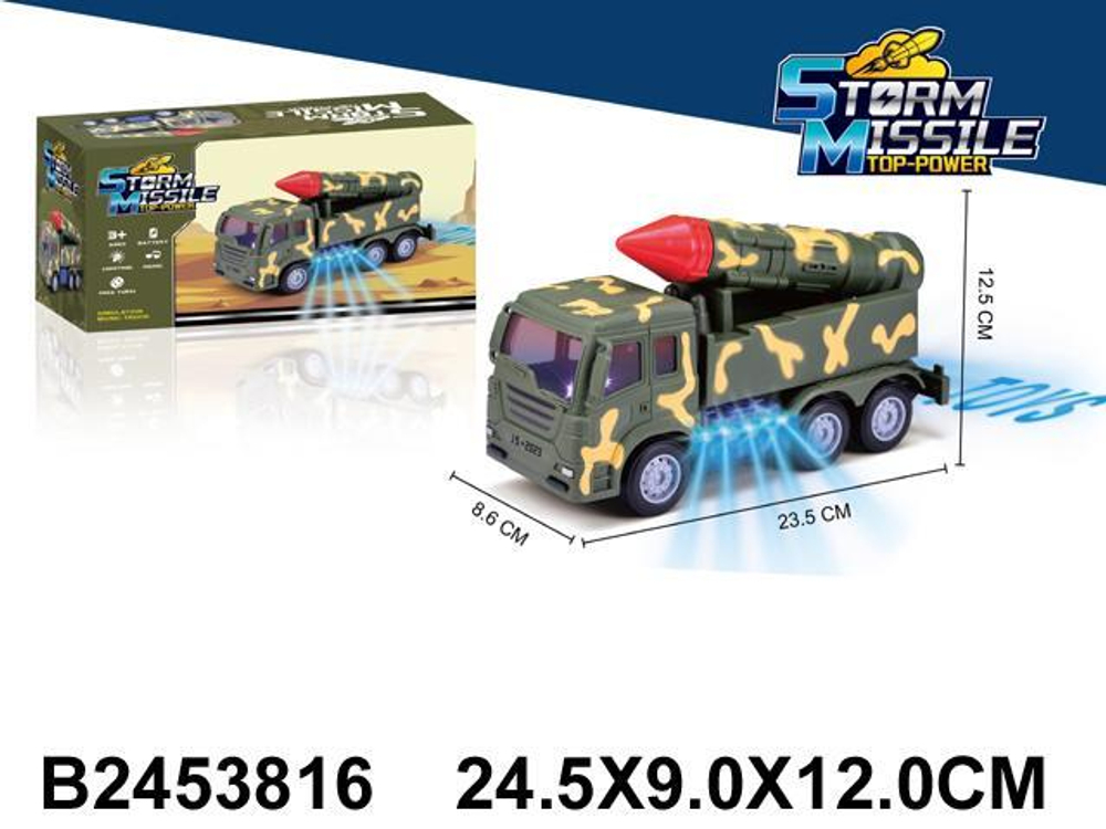 Машина Военная на бат. 24см, коробка 107-6