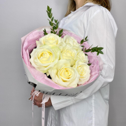 «Свидание в Париже» букет роз Эквадор с эвкалиптом