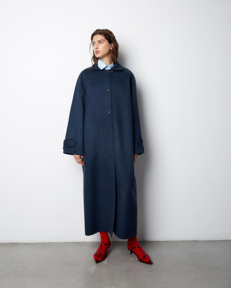 Пальто из мягкой шерсти Стелла Маккартни синий меланж