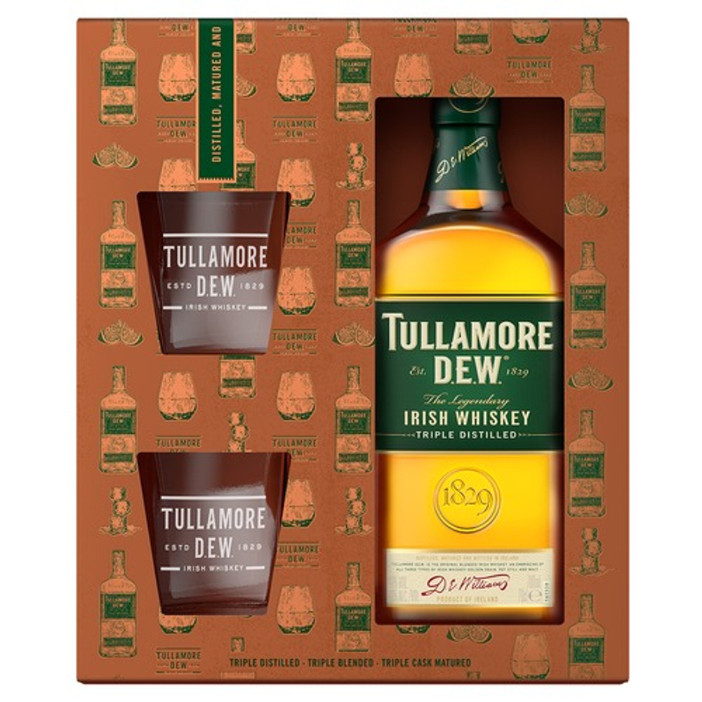Виски Tullamore D.E.W. Original 0,7 л. + 2 стакана подарочный набор