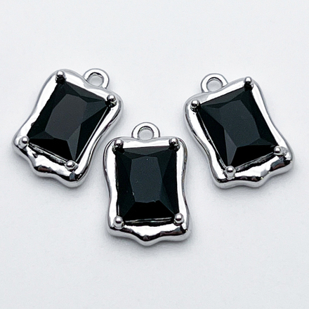 Подвеска Прямоугольник, цвет серебро+черный, размер 13*9 мм, цена за 1 шт