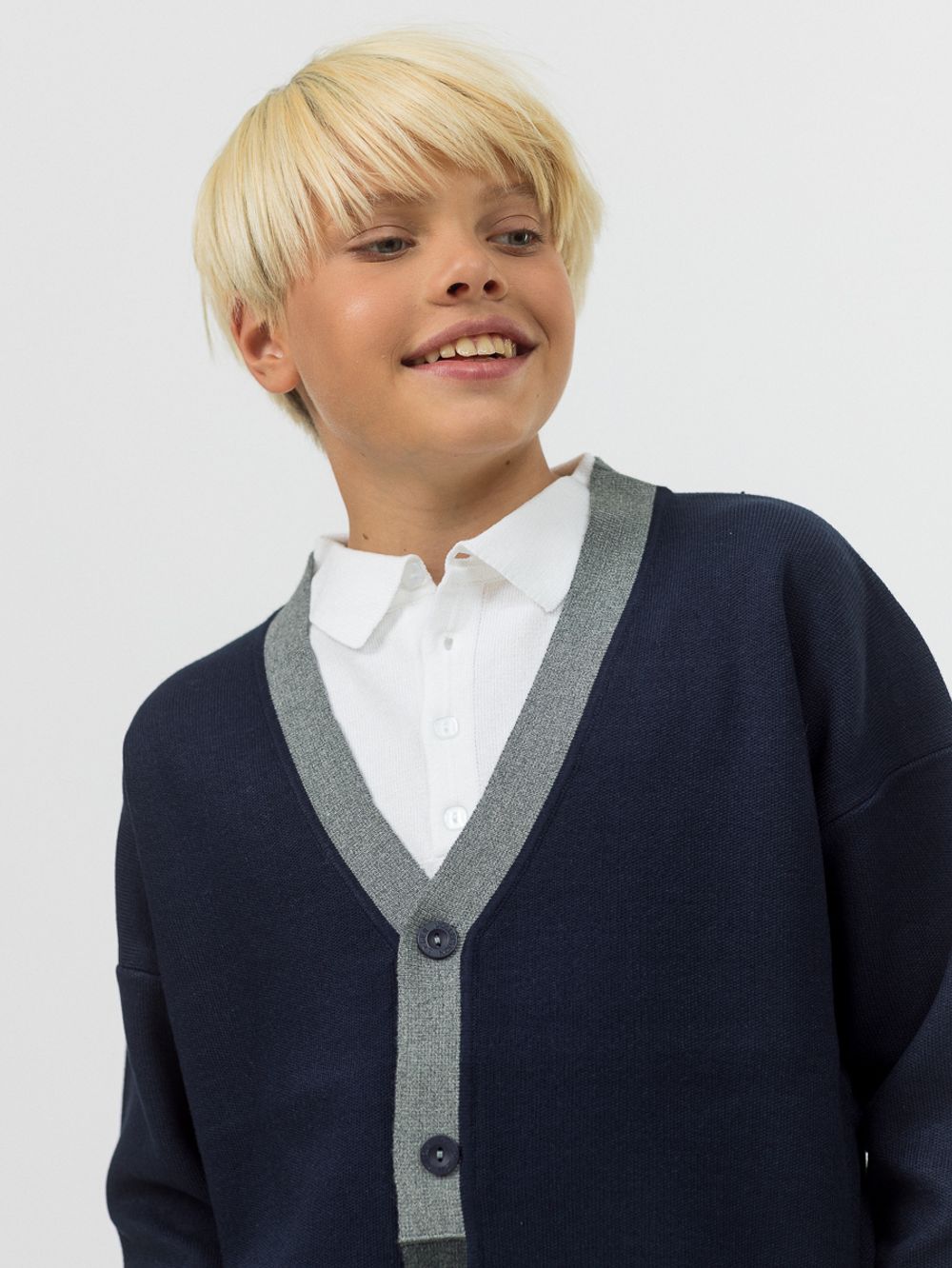 Кардиган для мальчика на пуговицах в школу AT1078 синий