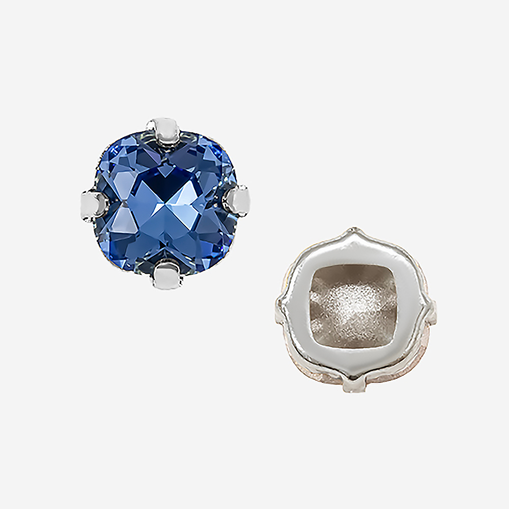 Кристалл Кушон (Сushion) в цапах, оттенок "Сапфир"/"Sapphire", 9,2мм, родирование