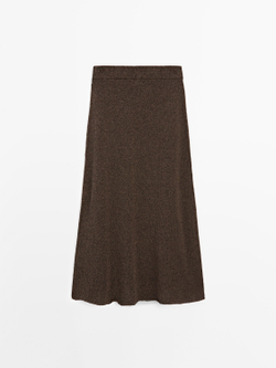 Massimo Dutti Длинная трикотажная юбка из смесовой хлопковой ткани, шоколадный