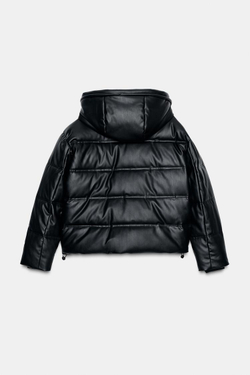 ZARA ВОДОНЕПРОНИЦАЕМЫЙ ВЕТРОЗАЩИТНЫЙ АНОРАК ИЗ ИСКУССТВЕННОЙ КОЖИ, ЧЕРНЫЙ