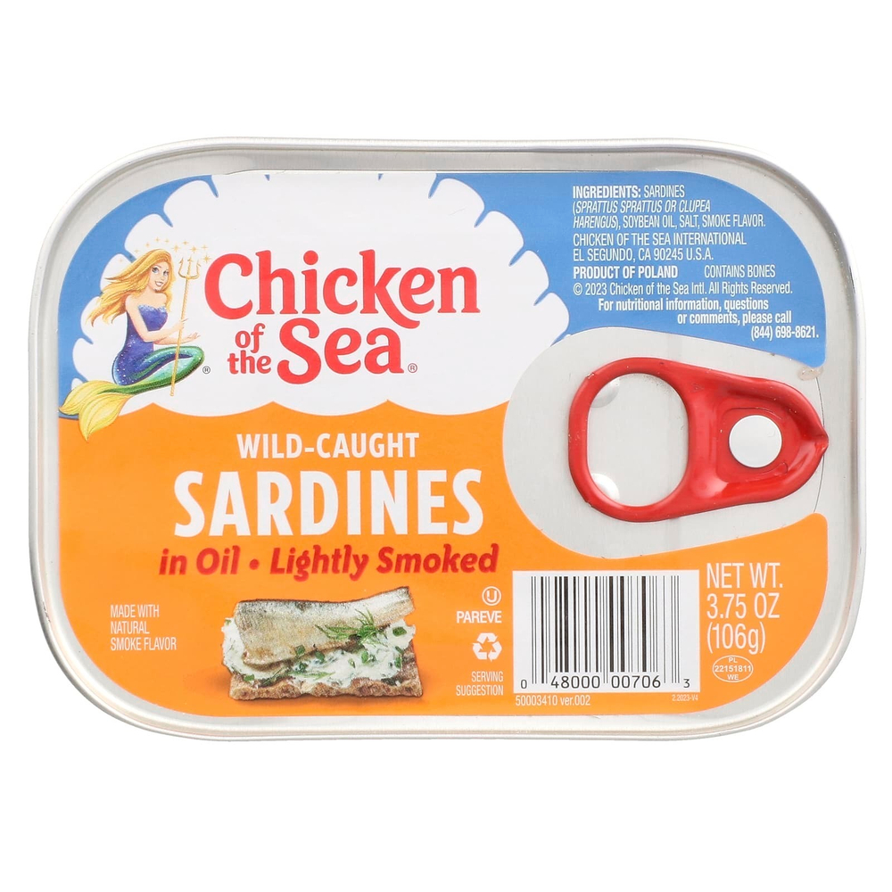 Chicken of the Sea, Дикие сардины в масле, легкого копчения, 106 г (3,75 унции)