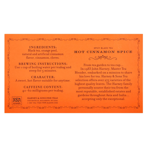 Harney & Sons, Пряный черный чай, горячая корица, 50 чайных пакетиков, 90 г (3,17 унции)