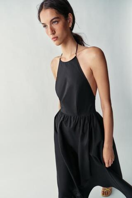 ZARA ПЛАТЬЕ МИДИ ИЗ ПОПЛИНА, ЧЕРНЫЙ