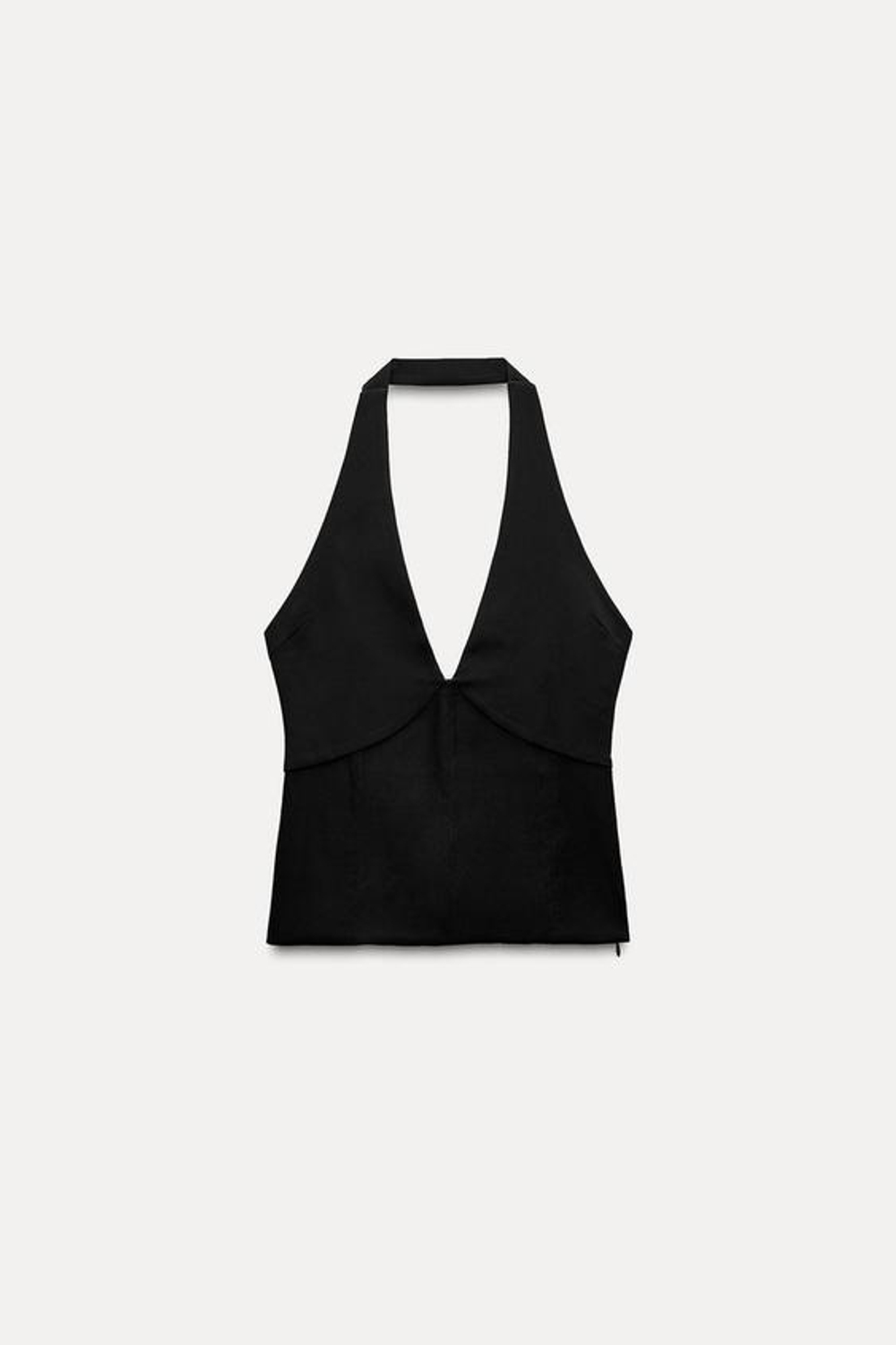 ZARA ТОП С ГОРЛОВИНОЙ ХАЛТЕР И СБОРКОЙ, ЧЕРНЫЙ