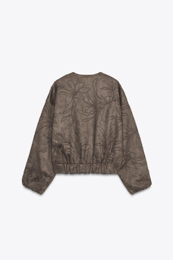 ZARA БОМБЕР С ВЫШИВКОЙ ПОД ЗАМШУ, ХАКИ