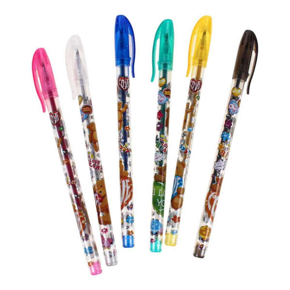 Набор гелевых ручек 6 цветов с блестками, рисунок на корпусе