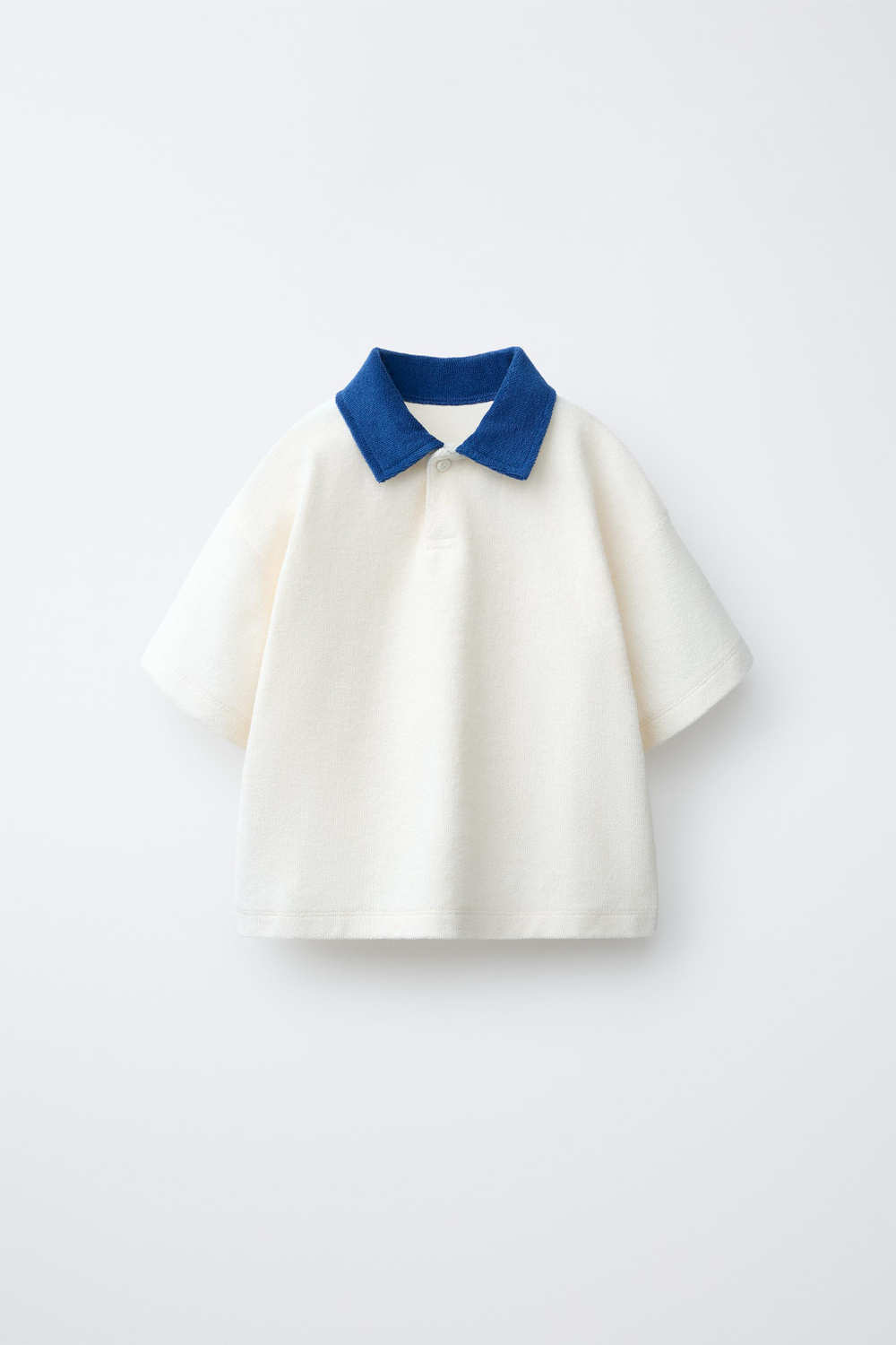ZARA ФУТБОЛКА ПОЛО ИЗ МАХРОВОЙ ТКАНИ, СИНИЙ