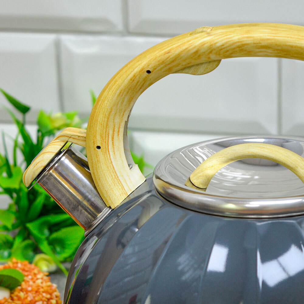 Чайник 3л со свистком, индукция, двухцветный, серо-черный