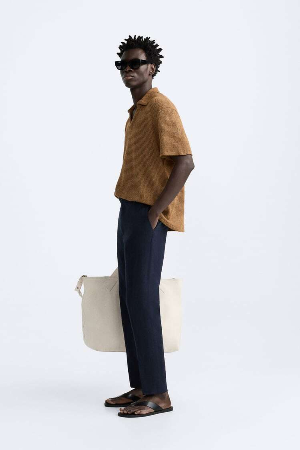 ZARA БРЮКИ ИЗ 100% ЛЬНА, МОРСКОЙ СИНИЙ